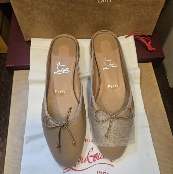 NIB NEW Christian Louboutin Women Black Leather Sweetie Jane Flats Mules - Picture 3 of 9